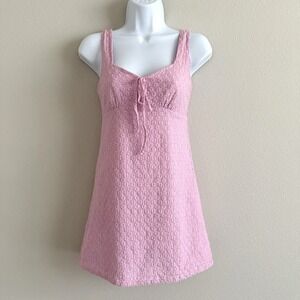 Pink Babydoll Mini Dress Womens XS Milkmaid Spring Feminine Pastel Romantic Boho